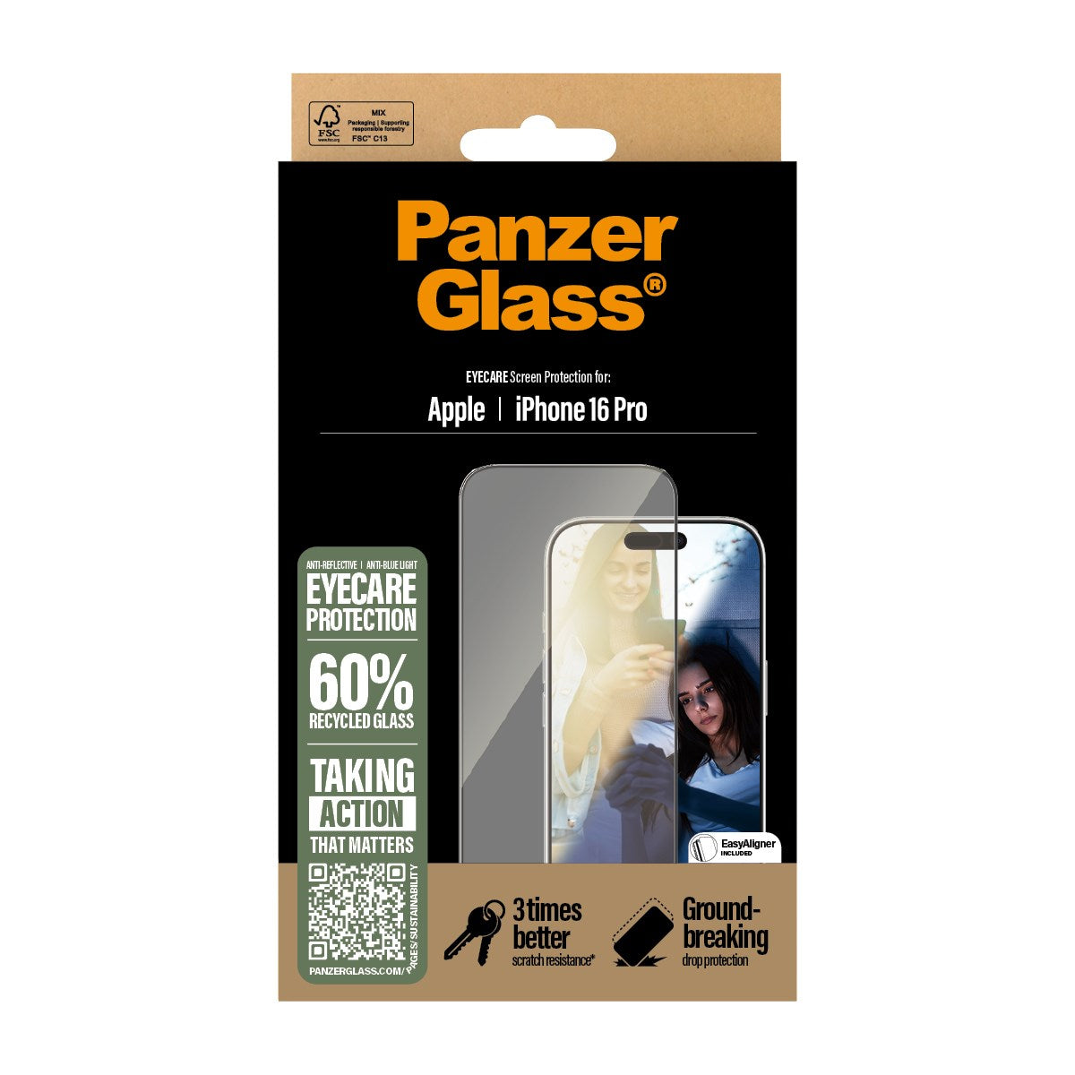 PanzerGlass® EyeCare Displayschutz iPhone 16 Pro | Ultra-Wide Fit